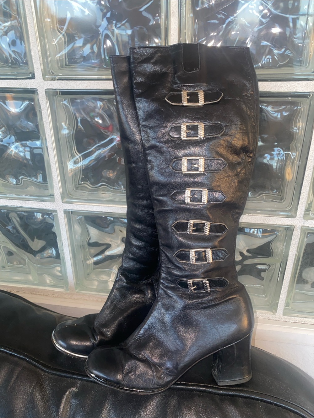Vintage black knee-high boots leather